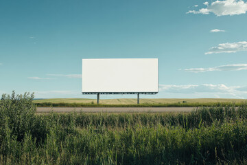 Massive blank billboard along a serene countryside highway with clear blue sky