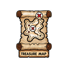 Create a detailed, editable vector illustration of a vintage treasure map with a single, prominent 