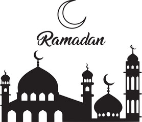 Ramadan mubarak template silhouette vector with mosque.