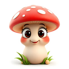 Funny 3D Organic Mushroom Cartoon Character with Eyes