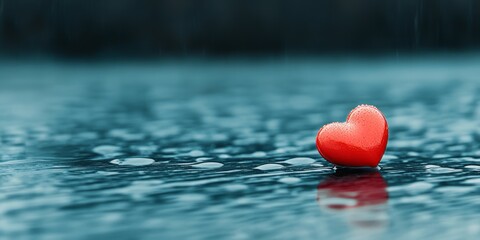 Fototapeta premium Red Heart Shape on Top of Raindrops, Symbolizing Love and Affection