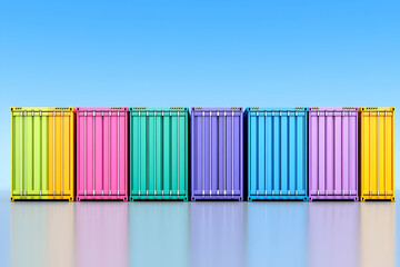 Colorful Containers Lined Up Against Clear Blue Sky for Global Shipping Concepts. Generative AI