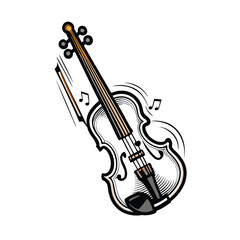 Editable vector illustration of a violin with a music note, perfect for musical designs, logos, and website graphics.  Clean lines, easily scalable.