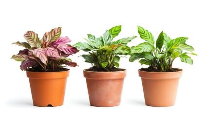 Fototapeta premium Potted plants side view on isolated white background