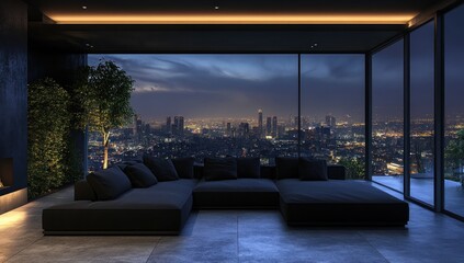 Obraz premium Night Cityscape View from Modern Apartment