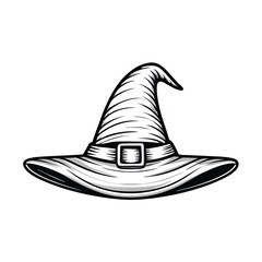 Create a clean, editable stroke vector graphic of a witch's hat with a buckle.  Include high-resolution detail for easy scaling.