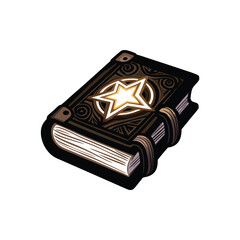 Create a detailed vector illustration of a wizard's spellbook with editable strokes, showcasing intricate details like runes, leather binding, and metallic clasps.