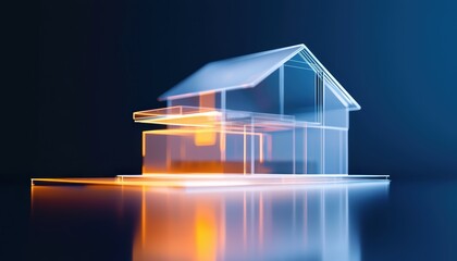 AI-powered holographic real estate showcase, futuristic virtual property tours, glowing digital floor plans, cyber smart home preview