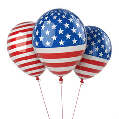 Patriotic USA balloons with American flag design isolated on transparent background, png