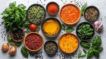 Diverse Spices & Herbs, Cooking Ingredients, Flat Lay, Food Photography, Recipe Inspiration