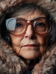 Senior Woman Wearing Glasses and Fur Coat