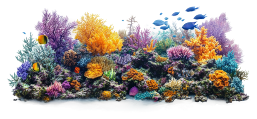 Vibrant coral reef underwater scene marine life ocean full view isolated on transparent background