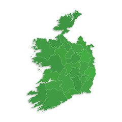 Fototapeta premium Ireland map with border highlighted regions, states, isolated on white background. Template map of Ireland. Detailed vector illustration.