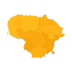 Fototapeta premium Lithuania map with border highlighted regions, states, isolated on white background. Template map of Lithuania. Detailed vector illustration.
