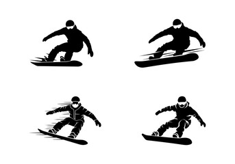 Four Dynamic Snowboarder Silhouettes in Action