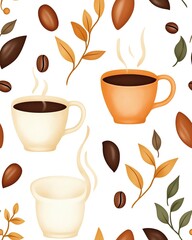 Obraz premium seamless pattern hand drawn illustration cute style Cozy coffee pattern with cups and leaves.