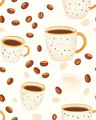 Obraz premium seamless pattern hand drawn illustration cute style Coffee pattern with cups and beans on background.