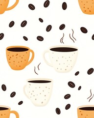 Obraz premium seamless pattern hand drawn illustration cute style Colorful coffee cup pattern with coffee beans.