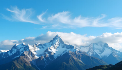 Obraz premium Majestic snow-capped mountains under blue sky