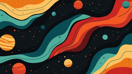Playful celestial planets in abstract cosmos digital art space vibrant colors creative concept