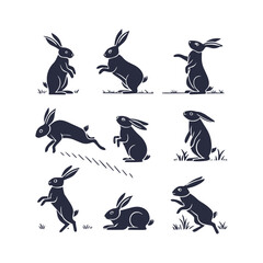 Easter Bunny Silhouettes Isolated Vector Clip Art Pack