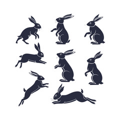 Easter Bunny Silhouettes Isolated Vector Clip Art Pack
