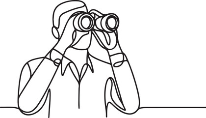 Line Drawing of a Man Observing Love Symbol with Binoculars