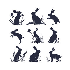 Easter Bunny Silhouettes Isolated Vector Clip Art Pack