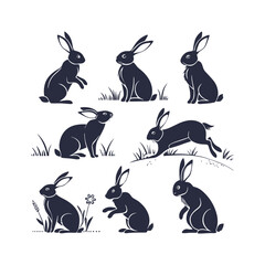 Cute Bunny Silhouettes Vector Clip Art Pack