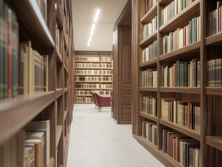 Cozy library with red armchair