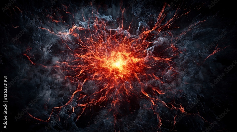 Poster Silent shadows bursting into intricate forms cosmic explosion digital art dark environment abstract viewpoint