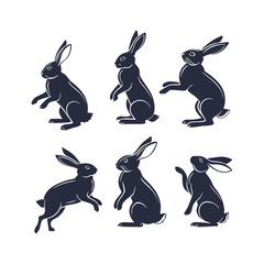 Bunny Silhouette Clipart Set Vector Illustration Collection