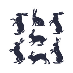 Bunny Silhouette Clipart Set Vector Illustration Collection