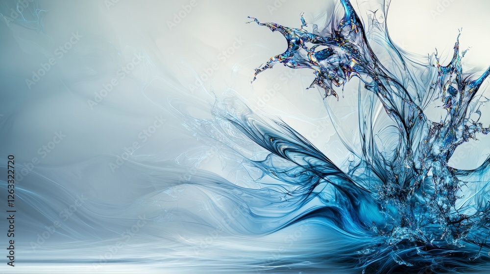 Poster soft metallic blue waves shimmering through abstract ocean landscape digital art serene environment 