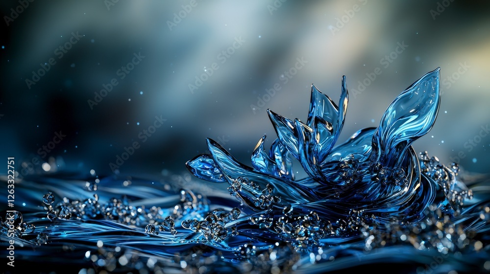 Poster soft metallic blue waves shimmering in tranquil waters serene environment abstract art underwater vi