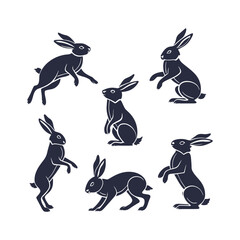 Easter Rabbit Silhouette Set 