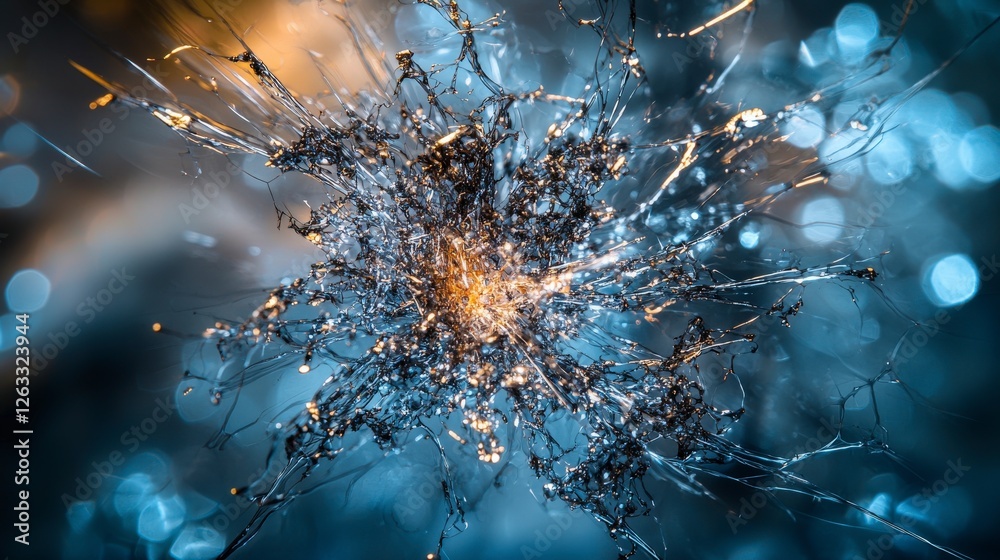 Poster Dynamic metallic splashes illuminate abstract art studio digital design creative space close-up visual impact