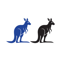 Silhouette of two kangaroos in black and blue, stylized vector illustration on white background