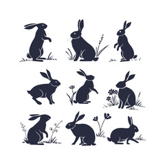 Bunny Silhouette Set Clip art Vector Illustration