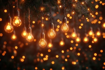 Warm glowing lights hanging against a dark background create a cozy and festive atmosphere perfect for celebrations and gatherings
