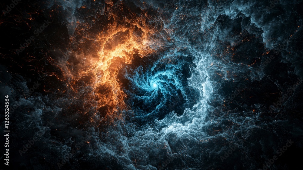 Poster Artistic cosmic spiral of fire and ice - dynamic abstract universe and the concept of existence