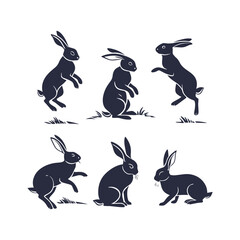 Bunny Silhouette Set Clip art Vector Illustration