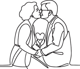 Senior Couple Romance in Beautiful Line Drawing