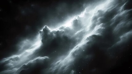 Monochromatic nebula with glowing gas clouds and cosmic dust.
