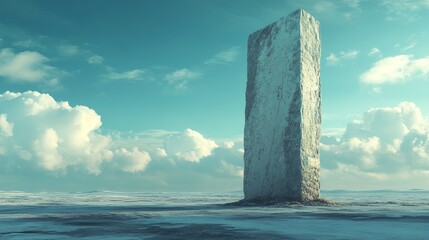 A large, white structure stands in the middle of a vast, empty, snowy landscape