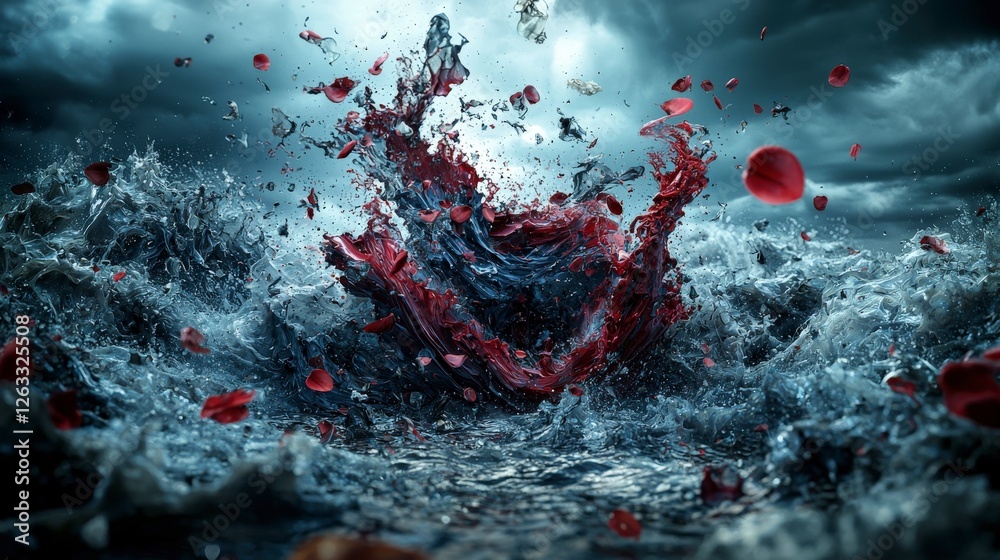 Aufkleber emotion waves crashing over abstract canvas ocean digital art stormy atmosphere close-up artistic ex