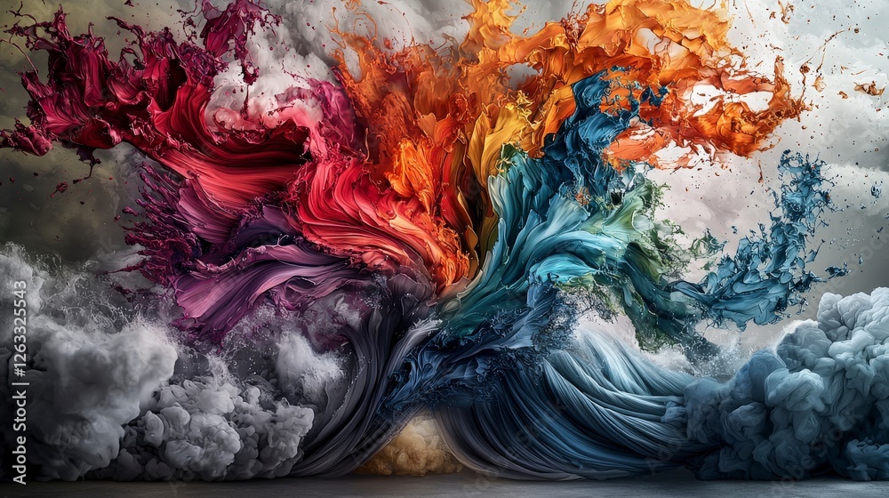 Poster vibrant waves of emotion abstract art colorful explosion studio close-up creative expression