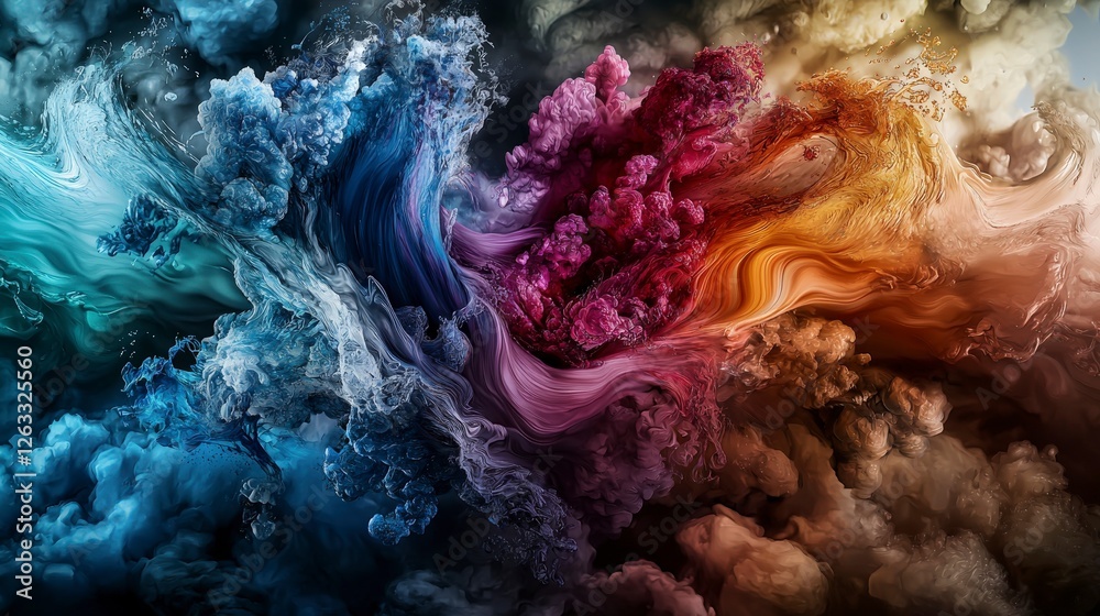 Poster waves of emotion dancing on a canvas abstract art studio digital artwork vibrant colors close-up vie