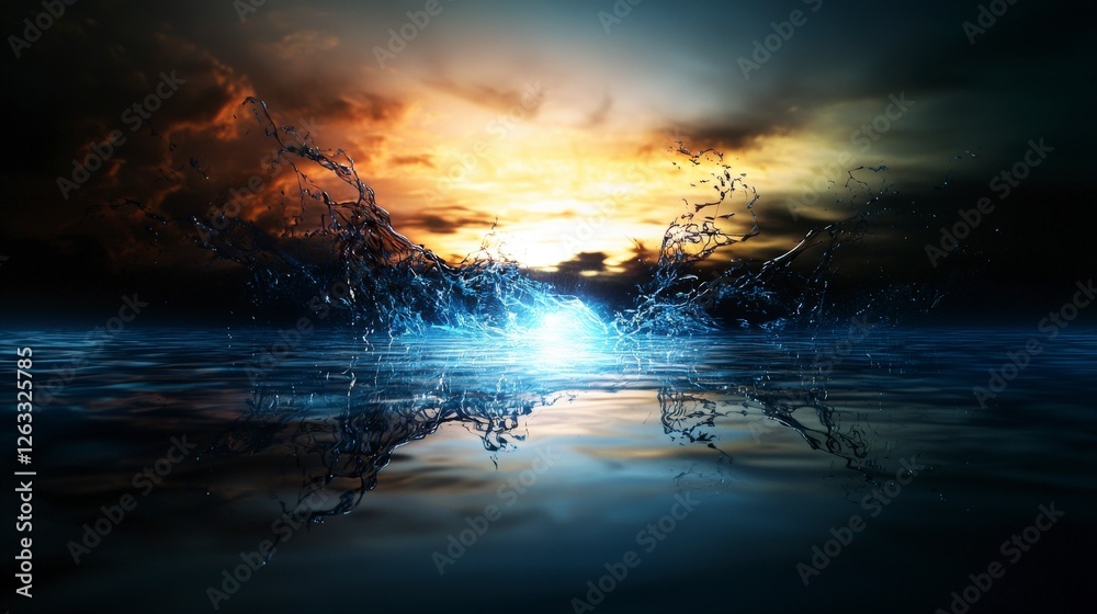 Poster waves of shadowy vibrations dissolving edges of calm waters at dusk nature scene tranquil environmen