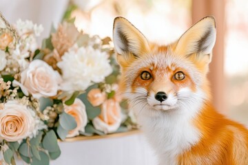 Obraz premium Playful fox with bright orange fur stands in an enchanting autumn forest illuminated by warm golden light filtering through the trees